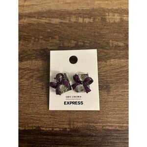 Express Cubic Zirconia Stud Earrings Purple Ribbon Bow New with Tags